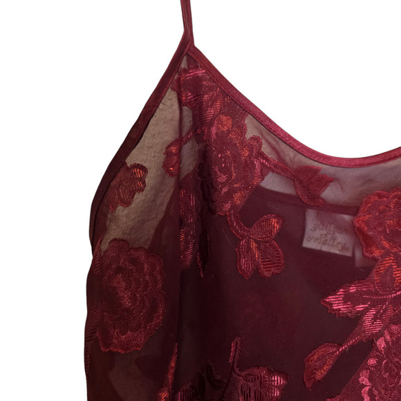 Vintage 90s sheer floral deep red lingerie pajama set size medium - Picture 4 of 11